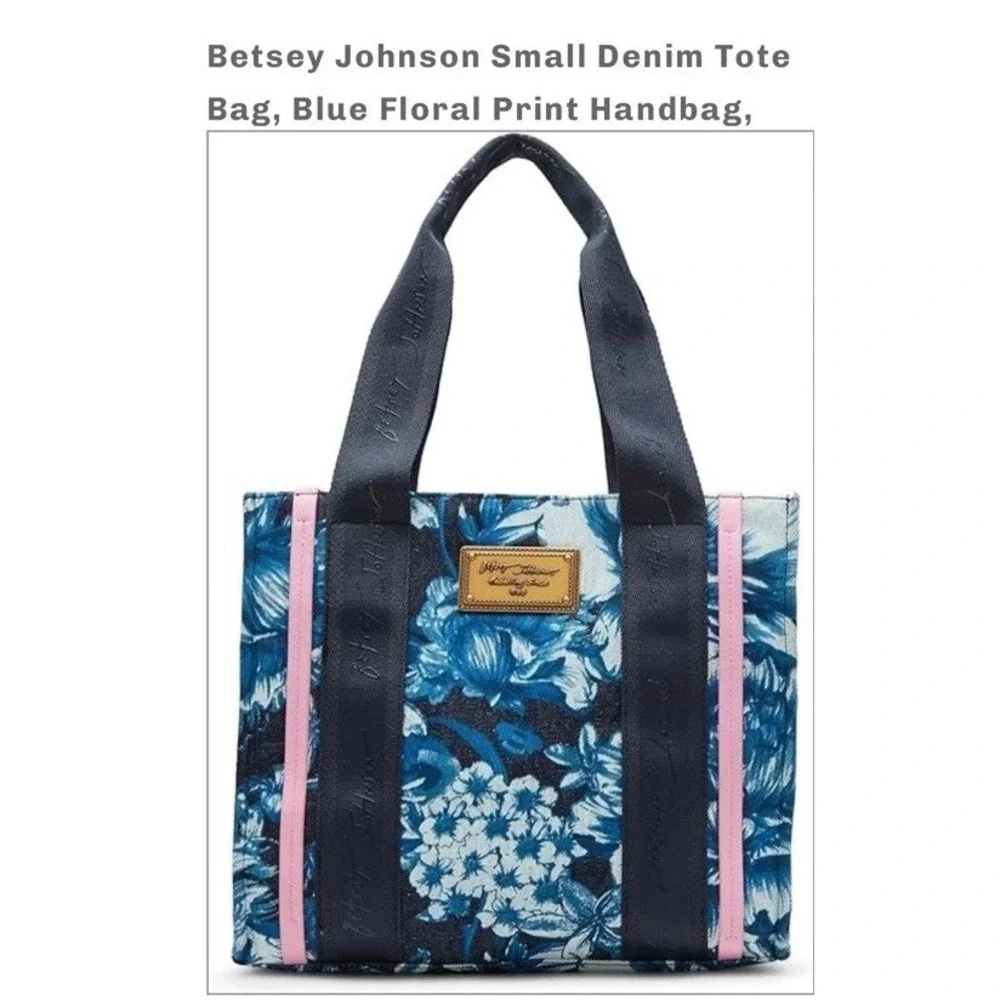 Betsey Johnson Denim Bag Tote Blue Floral Embroidered Handbag Satchel Crossbody